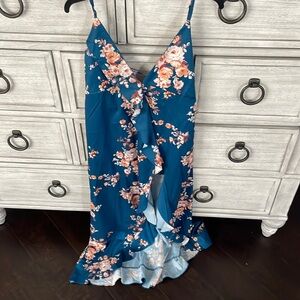 Floral Pattern Front Slit Dress